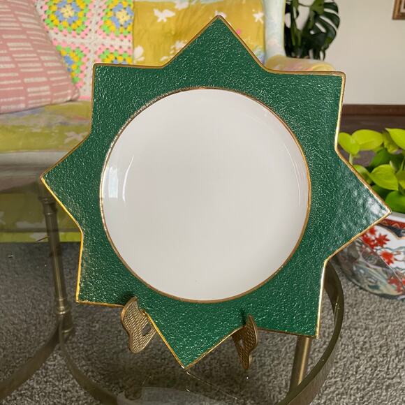 Vietri (Italy)Green Gold Star Accent Dessert Plate - Picture 1 of 16